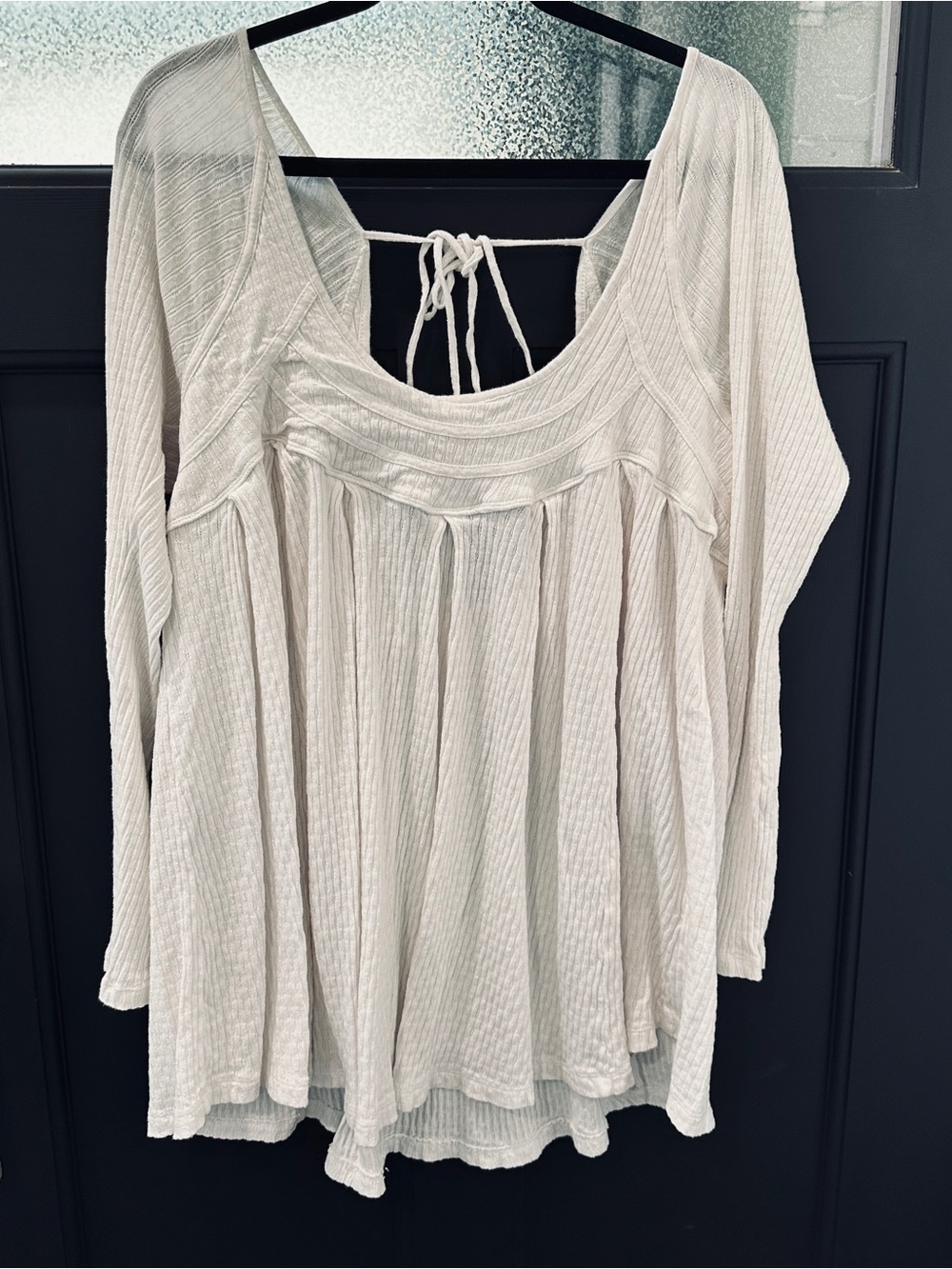 Free People Pinkish-White Long-Sleeve Tie-Back Peasant Blouse Sz XL